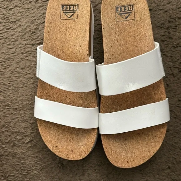 Reef White Sandals Cork Footbed Slide - Picture 7 of 7